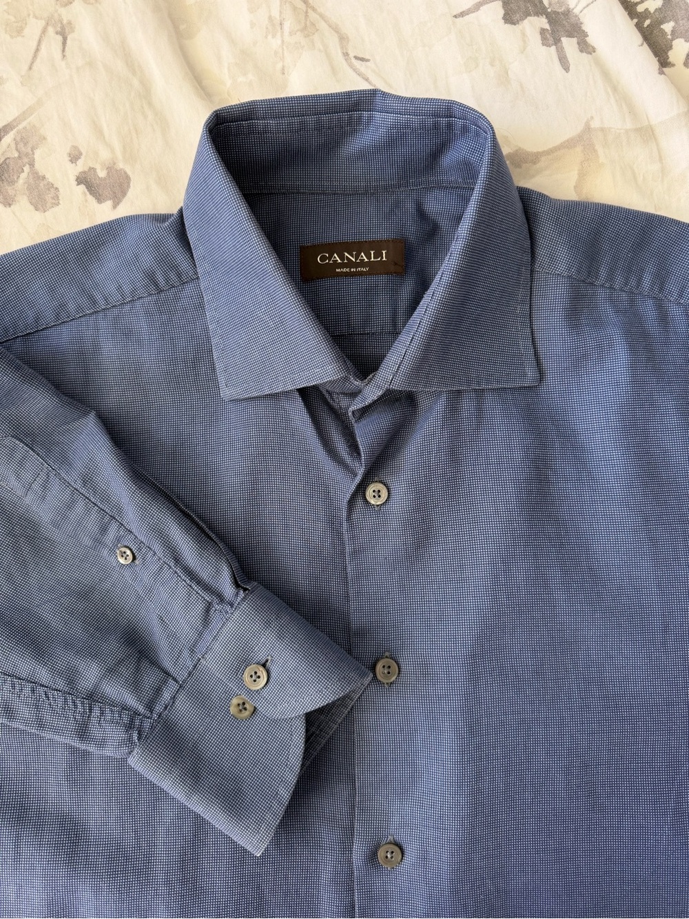 Canali Men's Blue Button Dress Shirt Textured Woven 41/16 Lg Made In Italy
